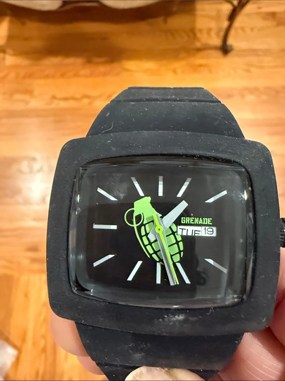 Black Silicone Smartwatch with Green Dial Accent